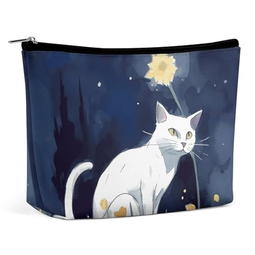 KLWQR Make-up-Tasche mit weißer Katze, wasserdichte Kosmetiktasche, Make-up-Tasche mit Reißverschluss, Reise-Kulturbeutel, Organizer für Damen, Stil, Einheitsgröße, Stil:, Einheitsgröße von KLWQR