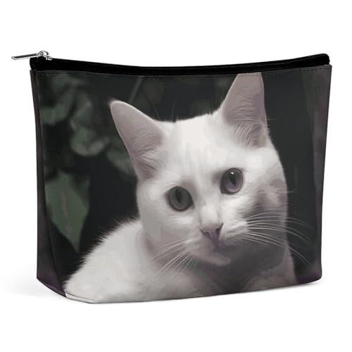 KLWQR Make-up-Tasche mit weißer Katze, wasserdichte Kosmetiktasche, Make-up-Tasche mit Reißverschluss, Reise-Kulturbeutel, Organizer für Damen, Stil, Einheitsgröße, Stil:, Einheitsgröße von KLWQR