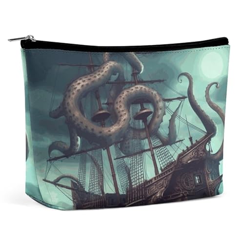KLWQR Octopus Ship Make-up-Tasche für Geldbörse, wasserdichte Kosmetiktasche, Make-up-Tasche mit Reißverschluss, Reise-Kulturbeutel, Organizer für Damen, Stil, Einheitsgröße, Stil:, Einheitsgröße von KLWQR