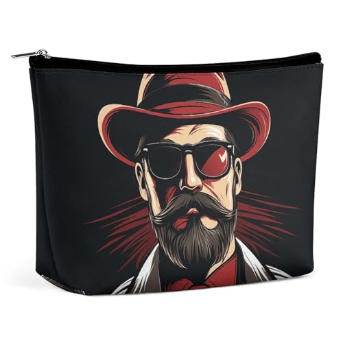 KLWQR Schwarze Bart-Make-up-Tasche für Geldbörse, wasserdichte Kosmetiktasche, Make-up-Tasche mit Reißverschluss, Reise-Kulturbeutel, Organizer für Damen, Stil, Einheitsgröße, Stil:, Einheitsgröße von KLWQR