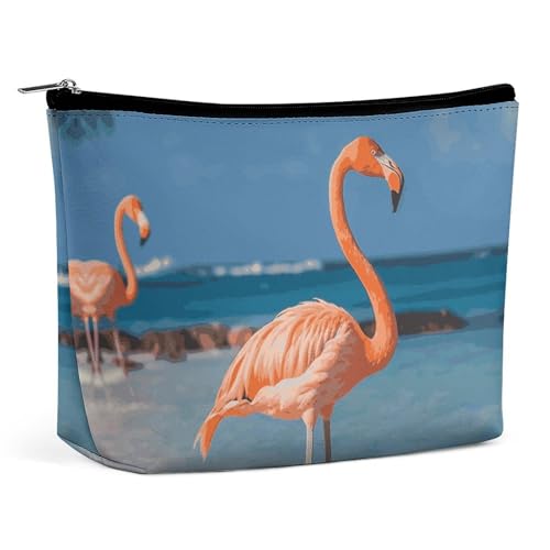 KLWQR Strand-Flamingo-Make-up-Tasche für Geldbörse, wasserdichte Kosmetiktasche, Make-up-Tasche mit Reißverschluss, Reise-Kulturbeutel, Organizer für Damen, Stil, Einheitsgröße, Stil:, Einheitsgröße von KLWQR