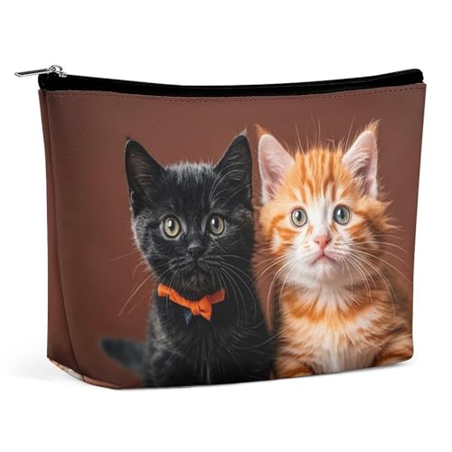 Make-up-Tasche mit niedlichem Kätzchen, Schwarz und Orange, für Geldbörse, wasserdichte Kosmetiktasche, Make-up-Tasche mit Reißverschluss, Reise-Kulturbeutel, Organizer für Damen von KLWQR