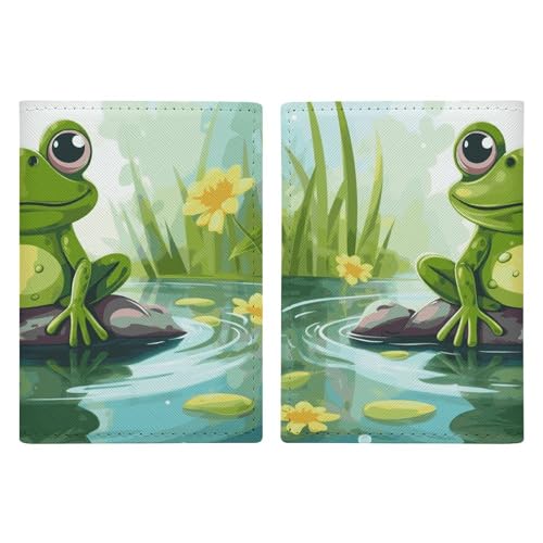 Reisepasshülle Frosch im Teich, PU-Leder, wasserdicht, Reisebrieftasche mit Kreditkartenfächern für Damen und Herren, Stil, 20,3 x 13,8 cm, Stil:, 20.3x13.8cm von KLWQR