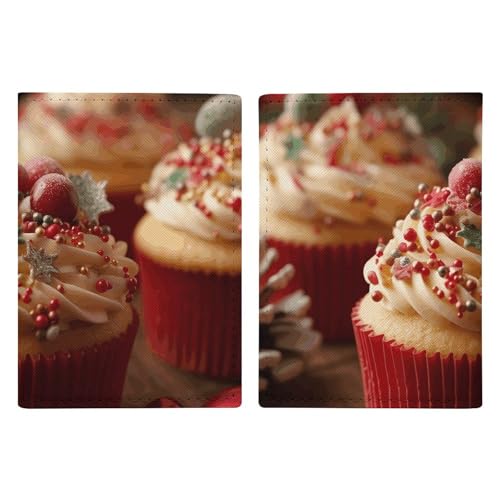 Reisepasshülle mit Weihnachts-Cupcakes, PU-Leder, wasserdicht, Reisebrieftasche mit Kreditkartenfächern für Damen und Herren, Stil, 20,3 x 13,8 cm, Stil:, 20.3x13.8cm von KLWQR