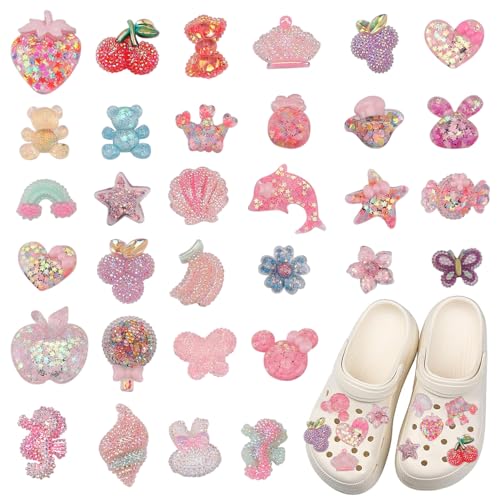 KLYNGTSK 32 Stück Strass Schuh Charms Kinder Kristall Schuhanstecker Schuh Anhänger Dekoration Glänzende Charms Anstecker Süße Schuhschmuck mit Strass ocs Anstecker Charms für DIY Schuh Zubehör von KLYNGTSK