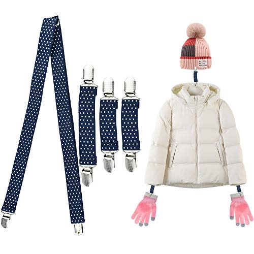 KLYNGTSK 4 Stück Fäustlinge Handschuheclips - Verstellbare Mützen Clips, Elastische Hutclips, Handschuhhalter Aus Edelstahl für Handschuhe Und Mützen, Blau von KLYNGTSK