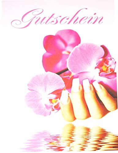 Details zu 10x Gutschein #4 für Nagelstudio und Kosmetikstudio Hand mit Orchidee A6 Format von KM-Nails