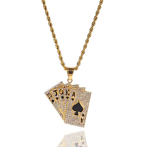 KMASAL 18 Karat Vergoldet Lab Diamant Halskette Iced Out Poker Pendent Hip Hop Kette Für Männer Frauen von KMASAL