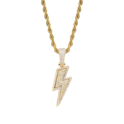 KMASAL Schmuck Iced Out Blitz Anhänger Halskette 18 Karat Vergoldet Bling CZ Simulierte Diamant Hip Hop Rapper Kette Halskette Für Männer Frauen (Gold-) von KMASAL