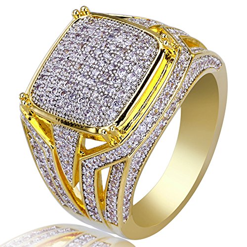 Moca Schmuck Iced Out Personalisierte Mode Ring 18 Karat Vergoldet Bling CZ Simulierter Diamant Hip Hop Ring für Männer (7) von KMASAL