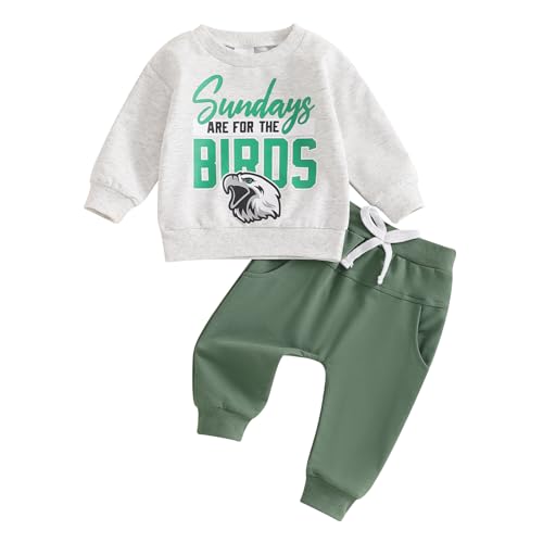 KMBANGI Kleinkind Baby Fußball Outfits Sundays are for The Birds Eagles Sweatshirt Pants Set Baby Boy 2Pcs Clothes Fall Winter, Grün , 0-6 Monate von KMBANGI