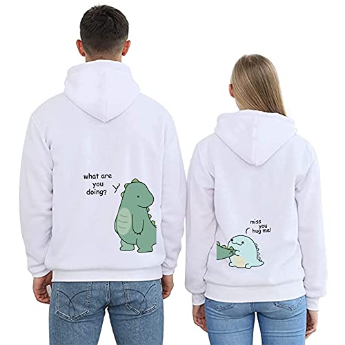 KMCOJIA Süßer Dinosaurier Pärchen Hoodie，Reine Baumwolle Lange Ärmel Kapuzenpullover（1 Stücke ） Green Dinosaur-White-L von KMCOJIA