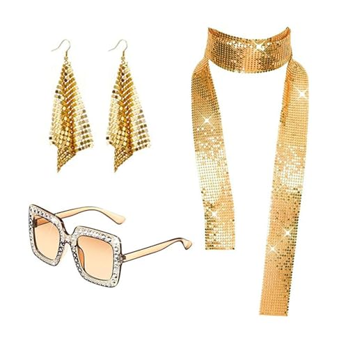 KMGDM 4 Stück 70er Jahre Disco Dress Up Schmuck 1970er Jahre Disco Kostüm Schmuck für Frauen 70/80er Jahre Motto-Party Hippie Kostüm von KMGDM