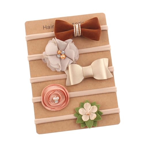 KMGDM 5-teiliges Baby-Nylon-Stirnbänder-Set, weiches und bequemes Haarband mit atmungsaktivem Design, für 0–24 Monate alte Kleinkinder von KMGDM