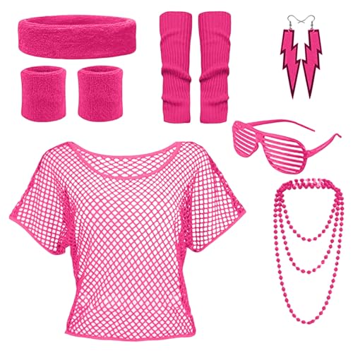 KMGDM 80er Jahre Kostüm Zubehör Workout Stirnband Ohrring Hemd Halskette Armband für 80er Jahre Retro Party Dekorationen, Recommended Weight:Suitable for Under 70kg, Stoff von KMGDM
