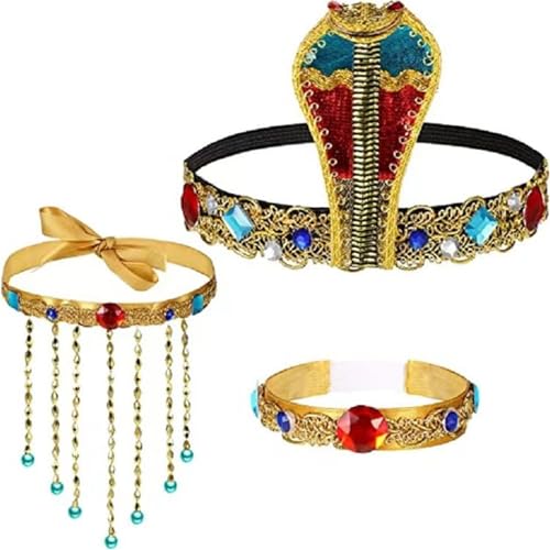 KMGDM Ägyptisches Kostümzubehör-Set, ägyptische Kopfbedeckung, Quasten, Perlen, Halskette, Armband, Armstulpen, für Halloween-Party-Dekoration, Kopfumfang: 55-60 cm, Kunststoff, Kein edelstein KMGDM Ägyptisches Kostümzubehör-Set, ägyptische Kopfbedeckung, Quasten, Perlen, Halskette, Armband, Armstulpen, für Halloween-Party-Dekoration, Kopfumfang: 55-60 cm, Kunststoff, Kein edelstein von KMGDM