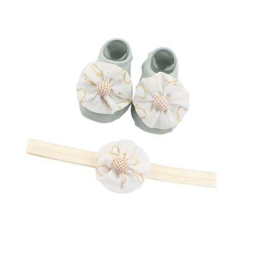 KMGDM Baby-Haarband mit Blumenmuster, mit Socken, dekoratives Blumenhaarband, elastische Kopfbedeckung, Mädchen-Haarband für 0-6 Monate von KMGDM