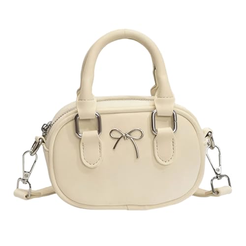 KMGDM Damen-Umhängetasche, kleine Umhängetasche, schöne Schleifen, Kuriertasche, PU-Leder, Bowlingtasche, Handtasche, modische Pendlertasche, beige, 14x6x10cm KMGDM Damen-Umhängetasche, kleine Umhängetasche, schöne Schleifen, Kuriertasche, PU-Leder, Bowlingtasche, Handtasche, modische Pendlertasche, beige, 14x6x10cm von KMGDM