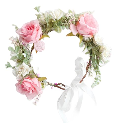 KMGDM Elegantes Blumen-Haarband Rosenkranz Stirnband Karneval Party Kopfschmuck Haarschmuck für Hochzeitszeremonie Fotografie von KMGDM