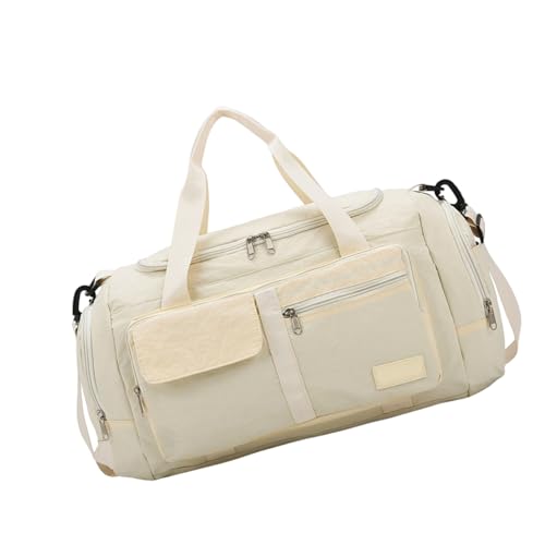KMGDM Faltbare Turnbeutel Große Kapazität Reisetasche Gepäck Tasche Fitness Tasche mit Schuhfach Übernachtungstasche Weekender Tasche, beige, 45x23x26cm von KMGDM