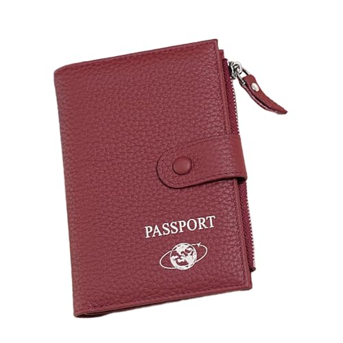 KMGDM Funktionelle Reisepasshülle für Reisen und den täglichen Gebrauch, PU-Leder, Kartenetui, Münzbörse und mehrere Fächer, Wine Re, 10.5x2x14.6cm, Wie abgebildet von KMGDM