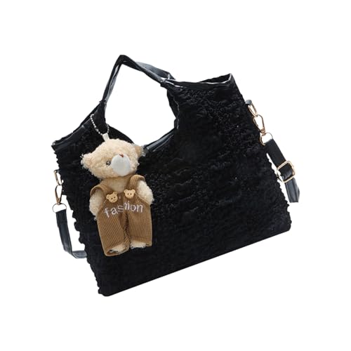 KMGDM Geknitterte Eimertasche mit abnehmbarem Charm, weiches PU-Leder, Handtasche für Damen, geräumige und praktische Schultertaschen, Schwarz , 24x17.5cm KMGDM Geknitterte Eimertasche mit abnehmbarem Charm, weiches PU-Leder, Handtasche für Damen, geräumige und praktische Schultertaschen, Schwarz , 24x17.5cm von KMGDM