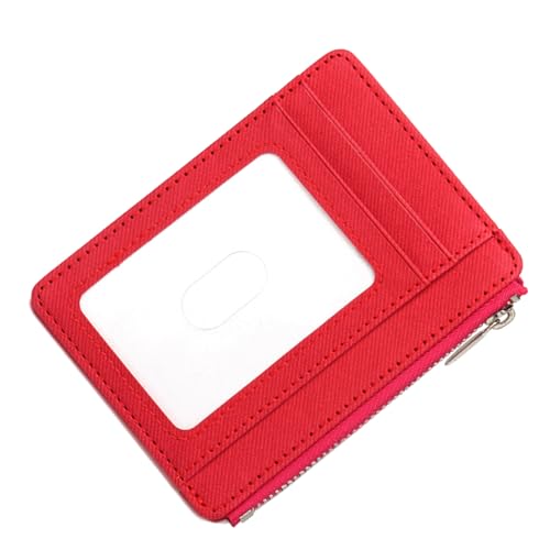 KMGDM Geldbörse aus PU-Leder mit Reißverschluss, Kartenhalter mit transparentem Fenster für sicheren Schutz von Informationen und einfachen Zugriff, Re, 11.5x9.8cm, Wie abgebildet von KMGDM
