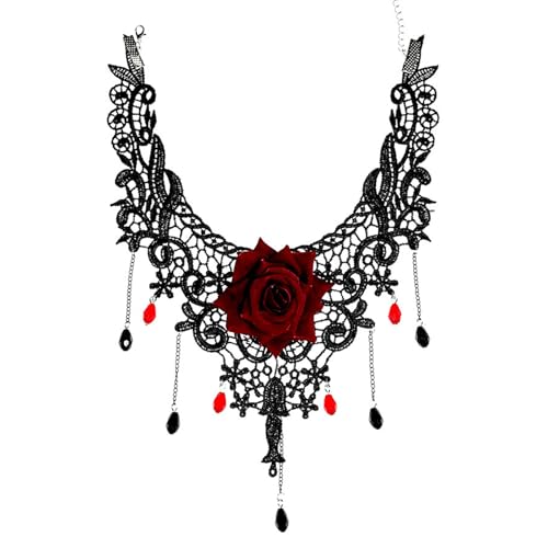 KMGDM Halloween-Kostüm-Schmuck für Damen, Spitzen-Choker-Halskette mit Anhänger, florale Spitze, viktorianischer Schmuck von KMGDM