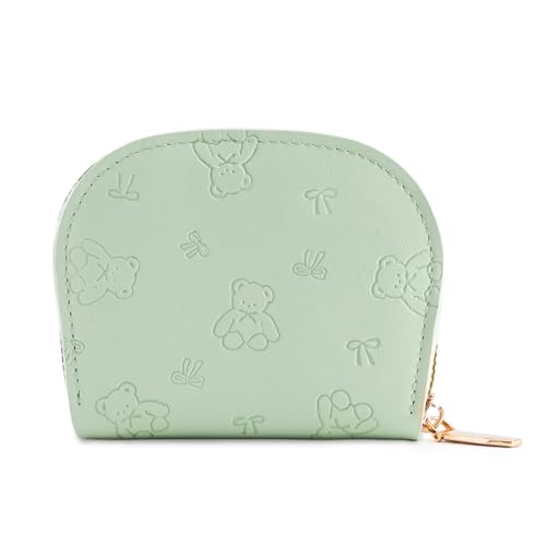 KMGDM Kompakte Damen-Geldbörse aus PU-Leder mit mehreren Kartenfächern und Reißverschlüssen für sicheres Reisen und Einkaufen, lichtgrün, 11x8.5x2.5cm von KMGDM