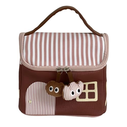 KMGDM Lovely House Make-up-Tasche, Hand-Kosmetiktasche, große Kapazität, Kulturbeutel, Hautpflege-Aufbewahrungstasche, Reise-Kulturbeutel für Damen, Haselnussbraun, 21.5x14.5x19cm von KMGDM