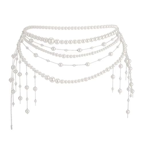 KMGDM Mehrschichtige Perlen Fransen Taillenkette Taille Ornament für Damen 90er Jahre Retro Party Körperschmuck Gürtel Zubehör von KMGDM