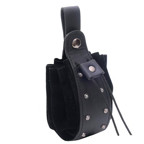 KMGDM Mittelalterliche Cosplay Hüfttasche, Mittelalter Leder Taille Pack Leder Nieten Taille Münzbeutel für Cosplay Party Halloween, Schwarz , 4x16cm von KMGDM