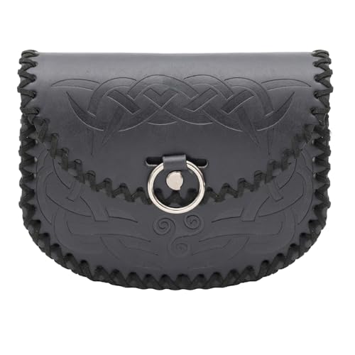 KMGDM Mittelalterliche Cosplay-Hüfttasche, mittelalterliche Leder-Gürteltasche, geprägte Gürteltaschen für Cosplay, Party, Halloween, Schwarz , 8x0.4x15.0cm von KMGDM