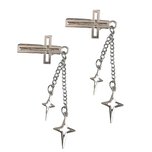 KMGDM Modische Kreuze Haarspange Legierung Casual Haarschmuck Stilvolle Stern Quasten Durchbrochen für Mädchen Frauen Silber von KMGDM