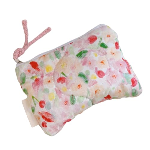 KMGDM Modische Make-up-Tasche aus Baumwolle mit Blumenmuster für Damen, tragbare Kosmetiktasche mit Reißverschluss, Reise-Kulturbeutel, Kleine Blumen, 14x10x2cm, Wie abgebildet von KMGDM