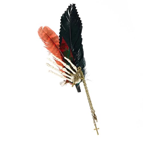 KMGDM Punk Gotik Gear Clock Brosche Quasten Kette Broschen Pin Hairclips Vintage Kragen Mantel Anstecker Hemd Pins Schmuck, 4x12cm, Federn aus Metalllegierung von KMGDM