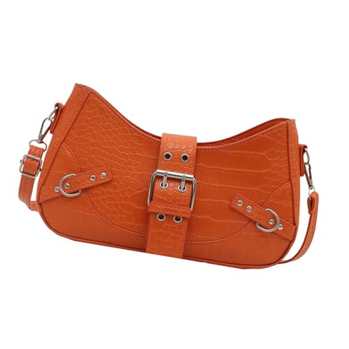 KMGDM Schultertasche aus weichem PU-Leder mit Nietenakzenten, verstellbarer Gürtelriemen, praktische Umhängetasche für verschiedene Anlässe, Orange, 28x16cm KMGDM Schultertasche aus weichem PU-Leder mit Nietenakzenten, verstellbarer Gürtelriemen, praktische Umhängetasche für verschiedene Anlässe, Orange, 28x16cm von KMGDM