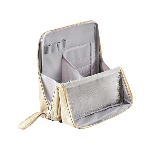 KMGDM Stehende Make-up-Tasche, Kosmetiktasche, große Kapazität, Kulturbeutel, Schreibwaren-Organizer, Hautpflege-Aufbewahrungstasche, Reise-Kulturbeutel, beige, 23x22x6.5cm von KMGDM