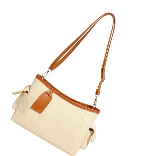 KMGDM Stilvolle übergroße Schultertasche mit mehreren Fächern, praktische PU-Umhängetasche für Arbeit, Reisen und den täglichen Gebrauch, beige, 25x12x18cm von KMGDM