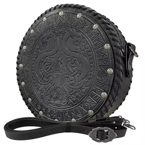 KMGDM Vintage Mittelalter Gürteltasche Leder Hüfttasche Mittelalter Seitentasche mit Abnehmbarem Ledergürtel für Frauen Halloween Cosplay, Schwarz , 20 cm, A von KMGDM