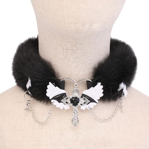 KMGDM Wing Choker Halsband Plüsch Choker Halskette Animes Hals Zubehör Anpassung Animes Cosplays Kostüm für Frauen Mädchen, 35-45cm, Plüsch, Kein Edelstein von KMGDM