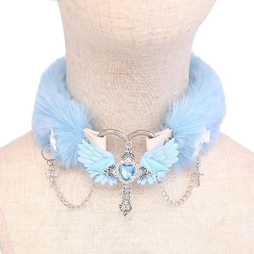 KMGDM Wing Choker Halsband Plüsch Choker Halskette Animes Hals Zubehör Anpassung Animes Cosplays Kostüm für Frauen Mädchen, 35-45cm, Plüsch, Kein Edelstein von KMGDM