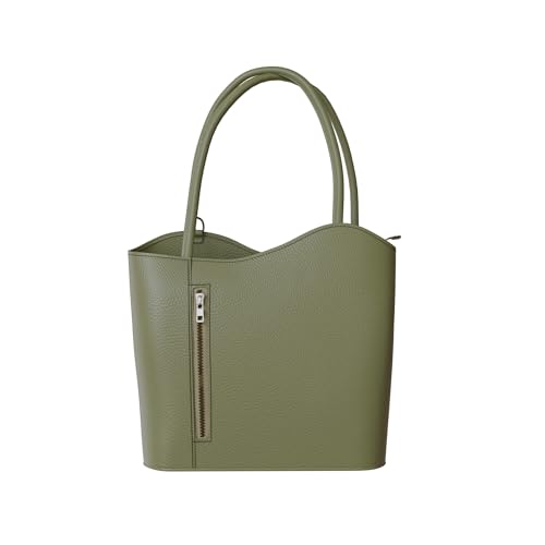KMISSO Damen City Handtasche Rucksack Umhänge Freizeit Tasche Echt Leder Italien 30611 Green von KMISSO