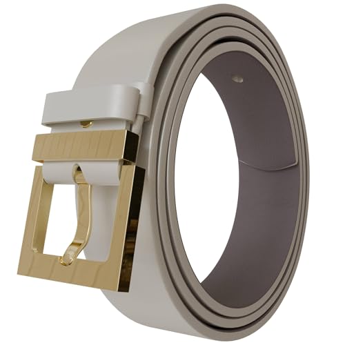 KMISSO Damen Gürtel Jeans Hosen Ledergürtel Echt Rind Leder Robust 30634 Creme 80 cm von KMISSO