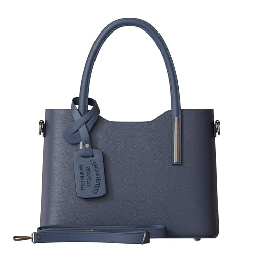 KMISSO Damen Hand Umhänge Henkel Tasche Feinstes Echt Leder aus Italien 30637 Blu notte von KMISSO