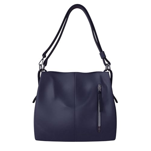 KMISSO Damen Handtasche Umhängetasche Reißverschluss Mittelgroß Vegan Kunst-Leder 30628 Dark Blue von KMISSO