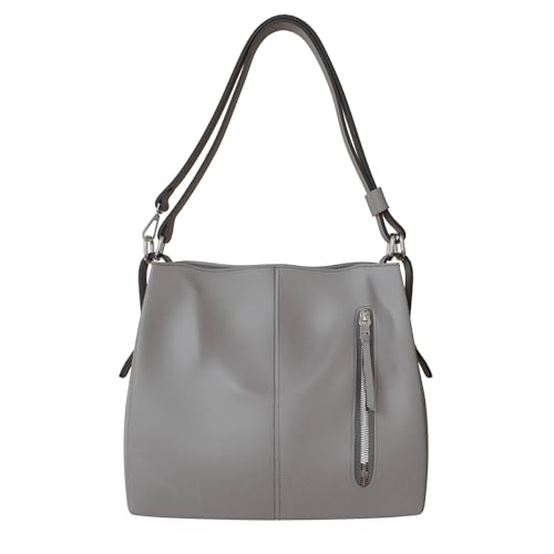 KMISSO Damen Handtasche Umhängetasche Reißverschluss Mittelgroß Vegan Kunst-Leder 30628 Grey von KMISSO