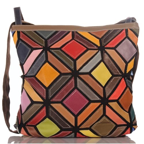 KMISSO Damen Leder Patchwork Umhängetasche Shopper Schultertasche Rucksack 30667 von KMISSO