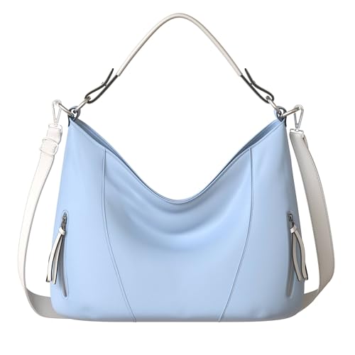 KMISSO Damen Shopper Hand Henkel Tasche Veganes Leder 30627 Light Blue von KMISSO