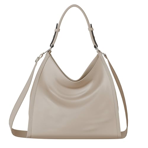 KMISSO Damen Umhänge Schulter Hand Shopper Tasche Echt Vegans Leder 30624 Taupe von KMISSO